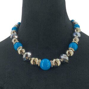 Paparazzi Necklace Earrings Set Silver Tone Blue Beaded Adjustable Length New